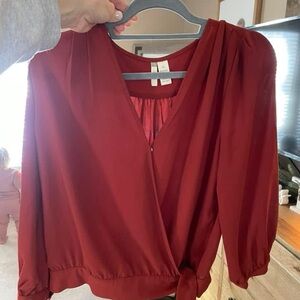 Elegant Burgundy Wrap Blouse